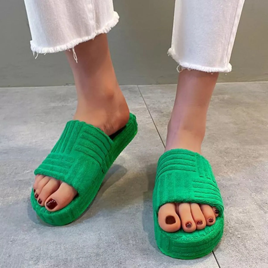 Open Toe Platform Slippers Black / 35 Apparel and Accessories