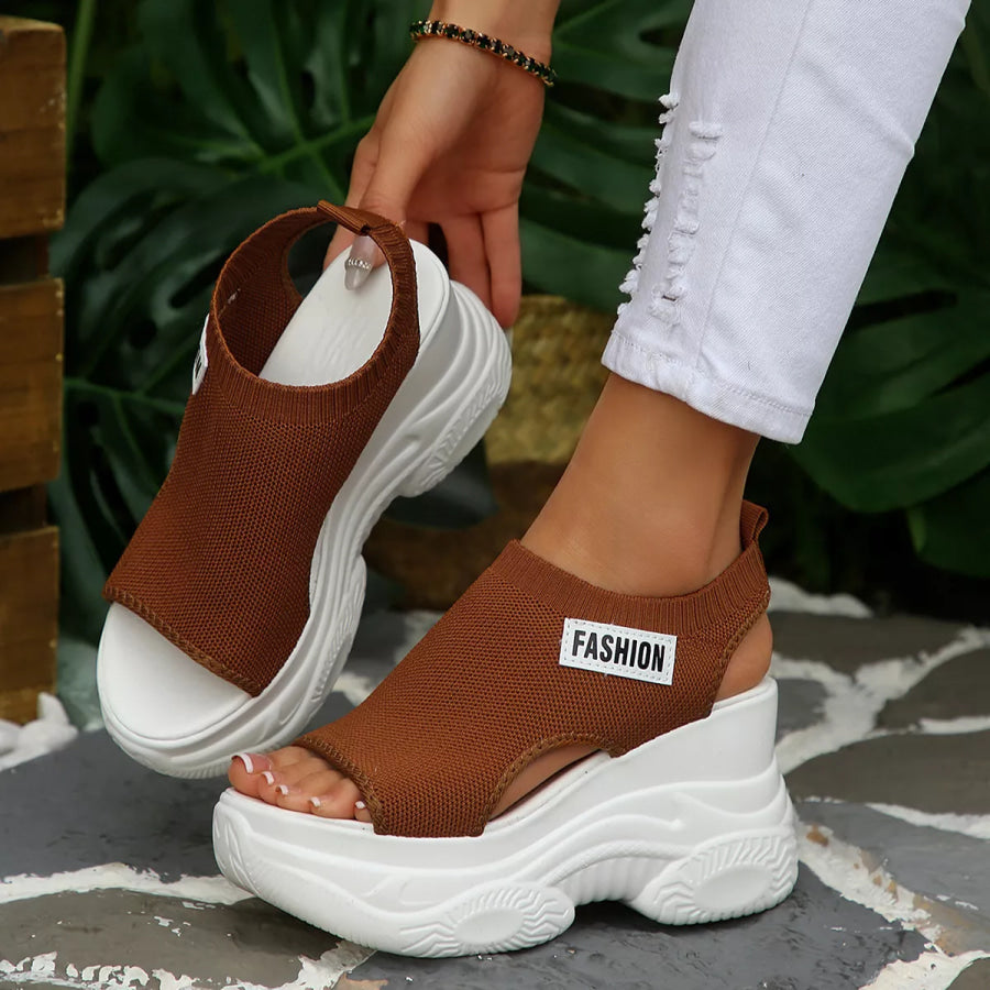 Open Toe Platform Wedge Sandals Brown / 36 Apparel and Accessories
