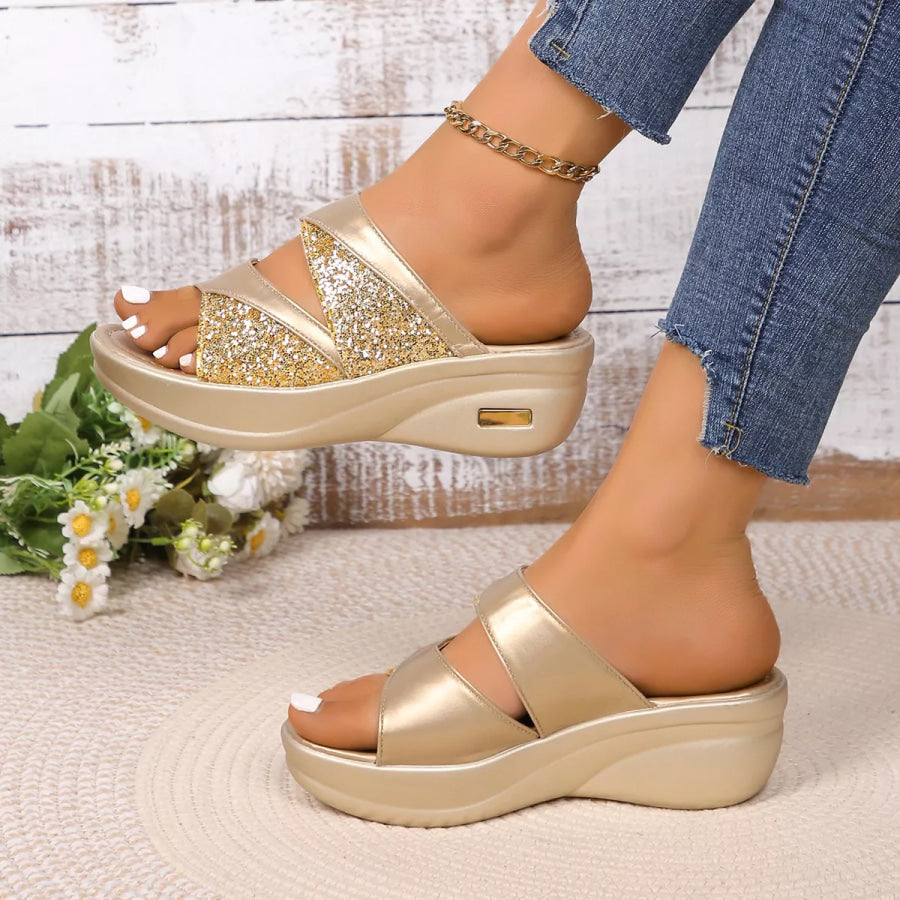 Open Toe Platform Wedge Sandals Gold / 35 Apparel and Accessories