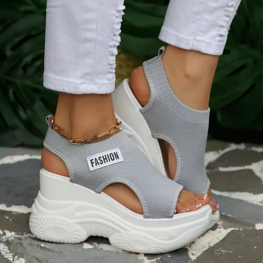 Open Toe Platform Wedge Sandals Gray / 36 Apparel and Accessories