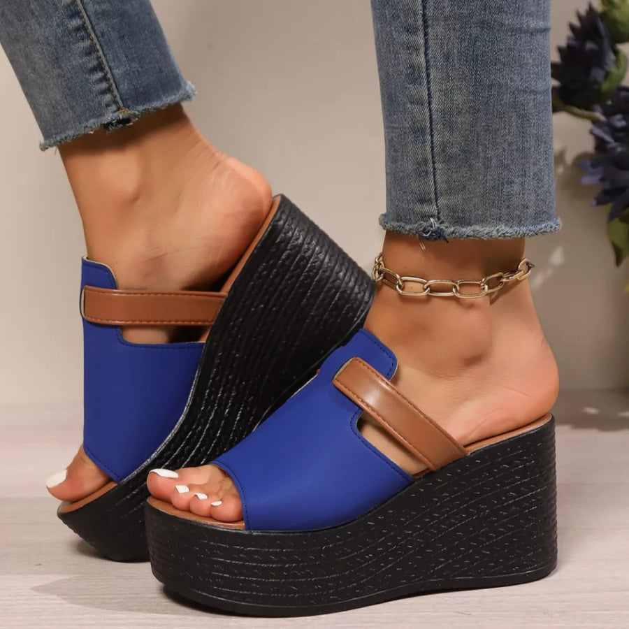 Open Toe Platform Wedge Sandals Royal Blue / 34 Apparel and Accessories