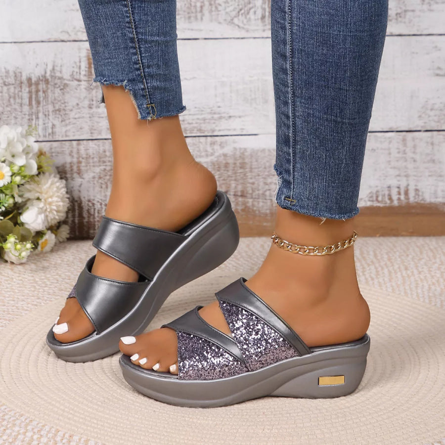 Open Toe Platform Wedge Sandals Silver / 35 Apparel and Accessories