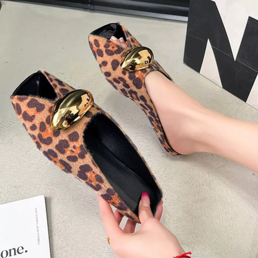 Open Toe Sandals Leopard Brown / 35 Apparel and Accessories