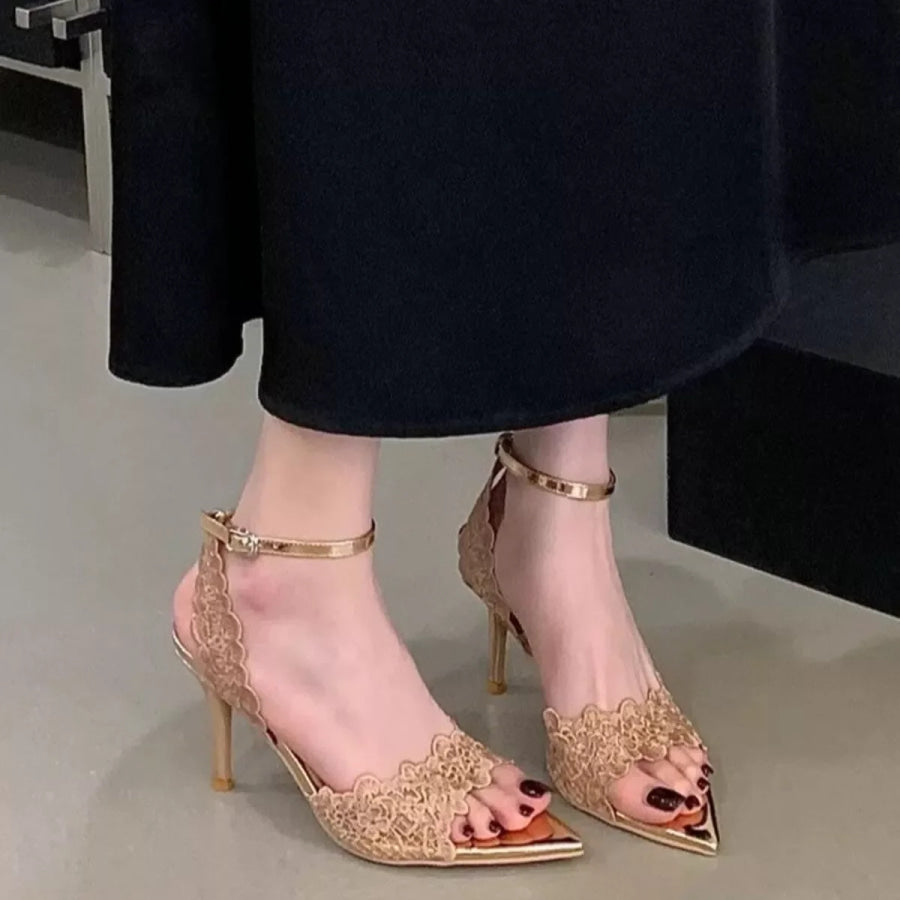 Open Toe Stiletto Sandals Champagne Color / 35 Apparel and Accessories