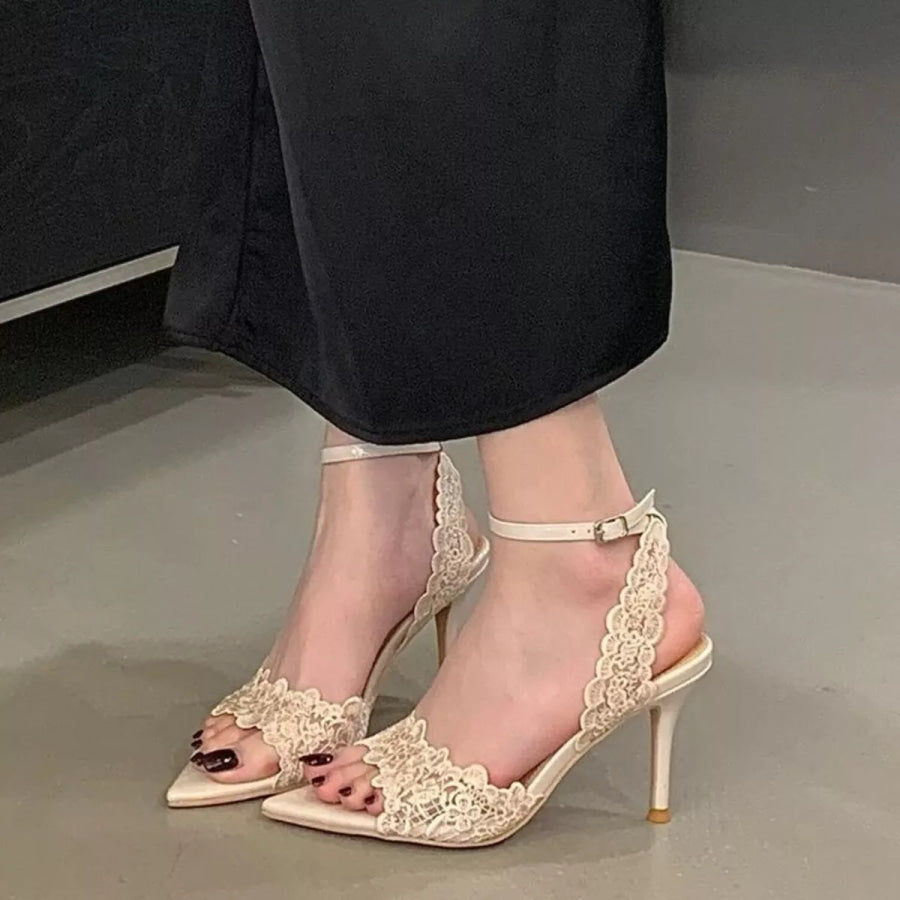 Open Toe Stiletto Sandals Cream White / 35 Apparel and Accessories