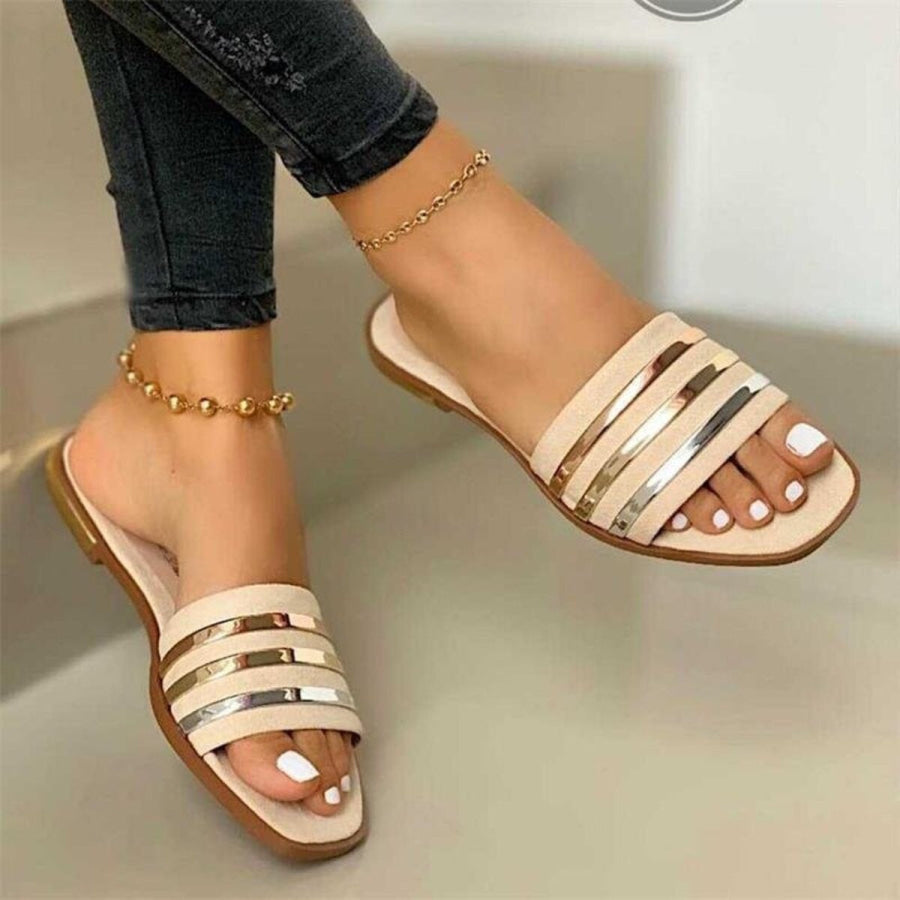 Open Toe Striped Flat Sandals Apparel and Accessories