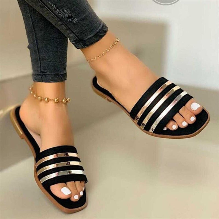 Open Toe Striped Flat Sandals Apparel and Accessories