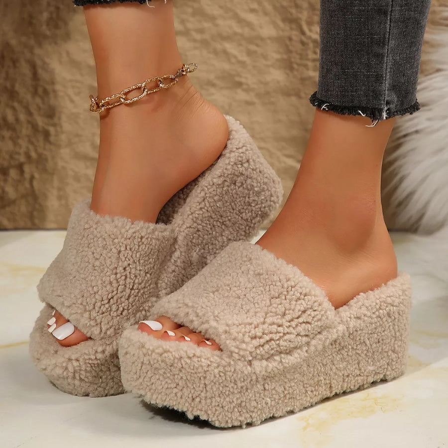 Open Toe Wedge Platform Slippers Khaki / 35 Apparel and Accessories