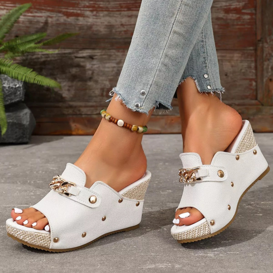 Open Toe Wedge Sandals Beige / 35 Apparel and Accessories