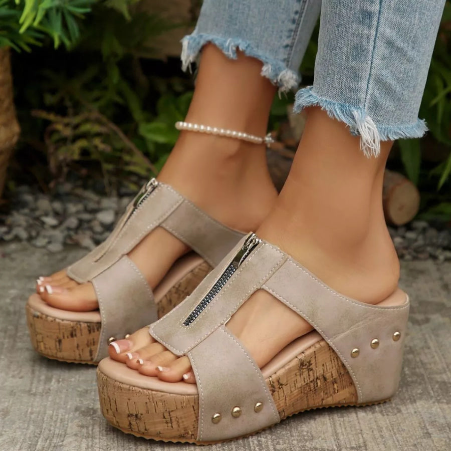 Open Toe Wedge Sandals Beige / 35 Apparel and Accessories