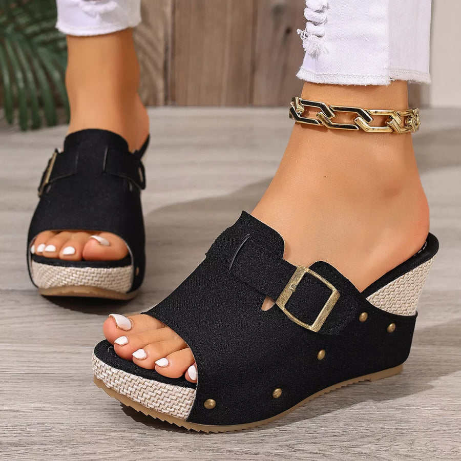 Open Toe Wedge Sandals Black / 35 Apparel and Accessories