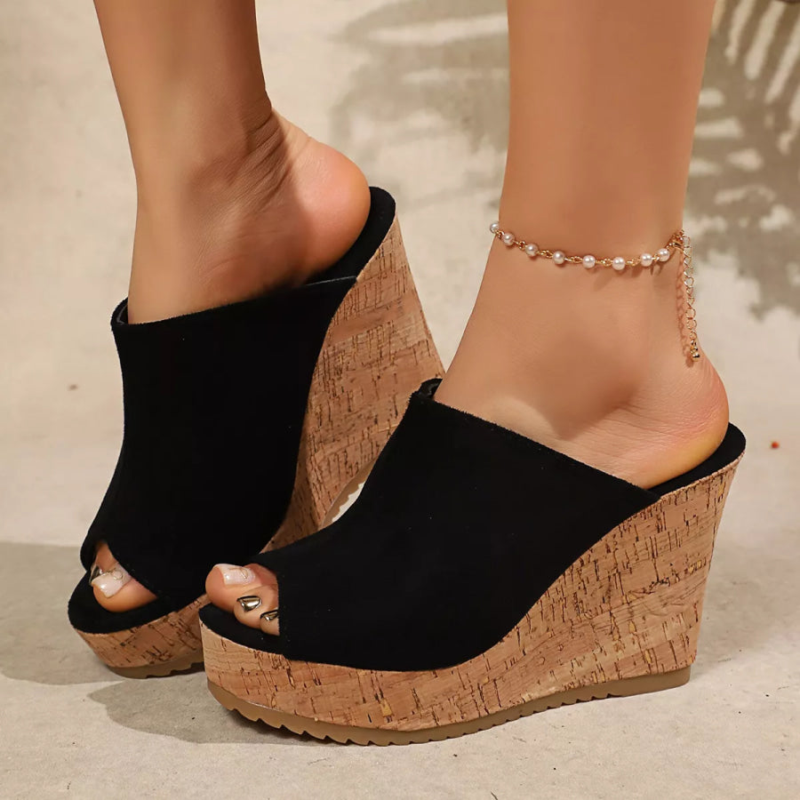 Open Toe Wedge Sandals Black / 35 Apparel and Accessories