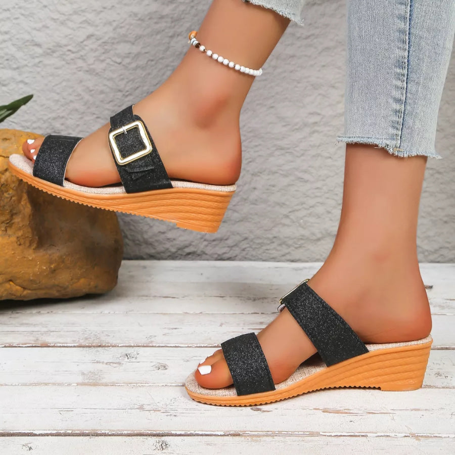 Open Toe Wedge Sandals Black / 35 Apparel and Accessories