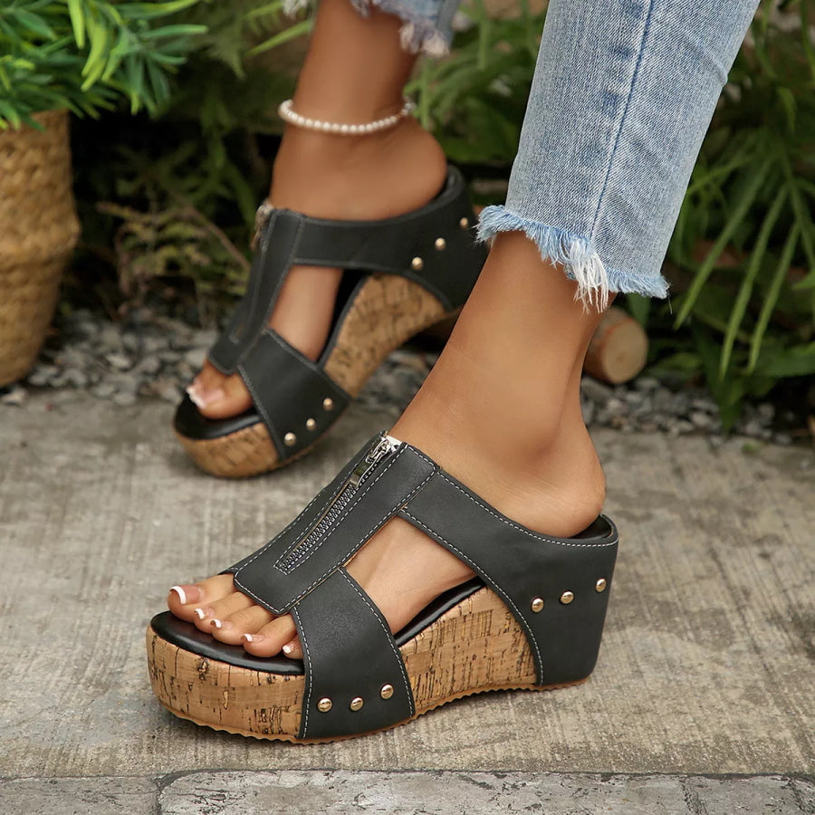 Open Toe Wedge Sandals Black / 35 Apparel and Accessories