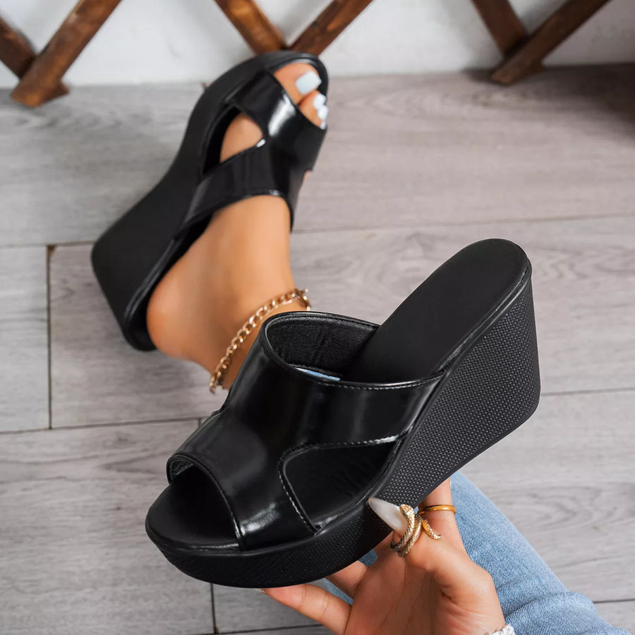 Open Toe Wedge Sandals Black / 35 Apparel and Accessories