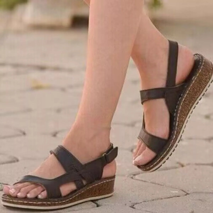 Open Toe Wedge Sandals Black / 35 Apparel and Accessories