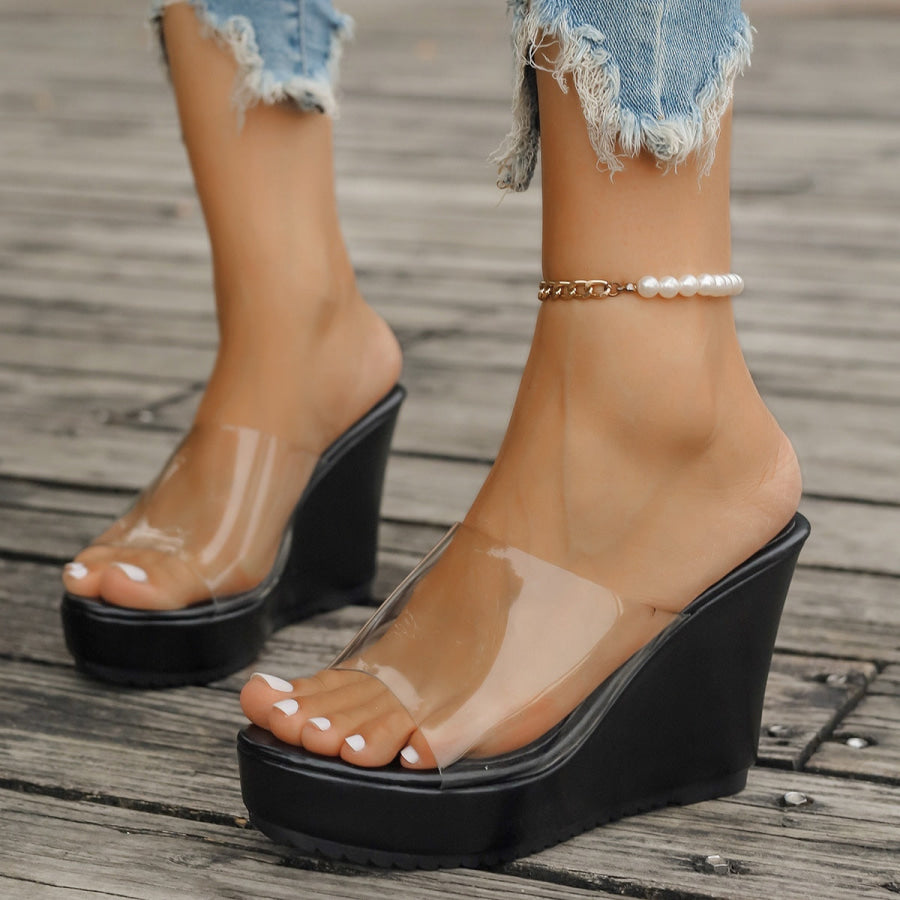 Open Toe Wedge Sandals Black / 35(US4) Apparel and Accessories