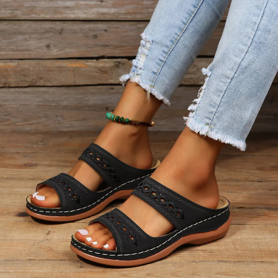 Open Toe Wedge Sandals Black / 36 Apparel and Accessories