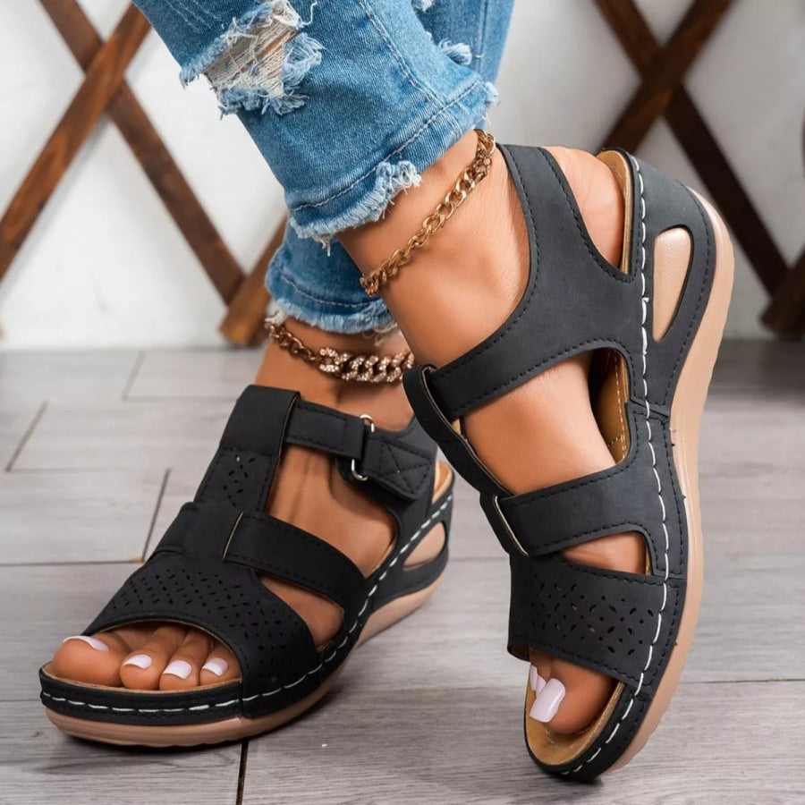 Open Toe Wedge Sandals Black / 36 Apparel and Accessories