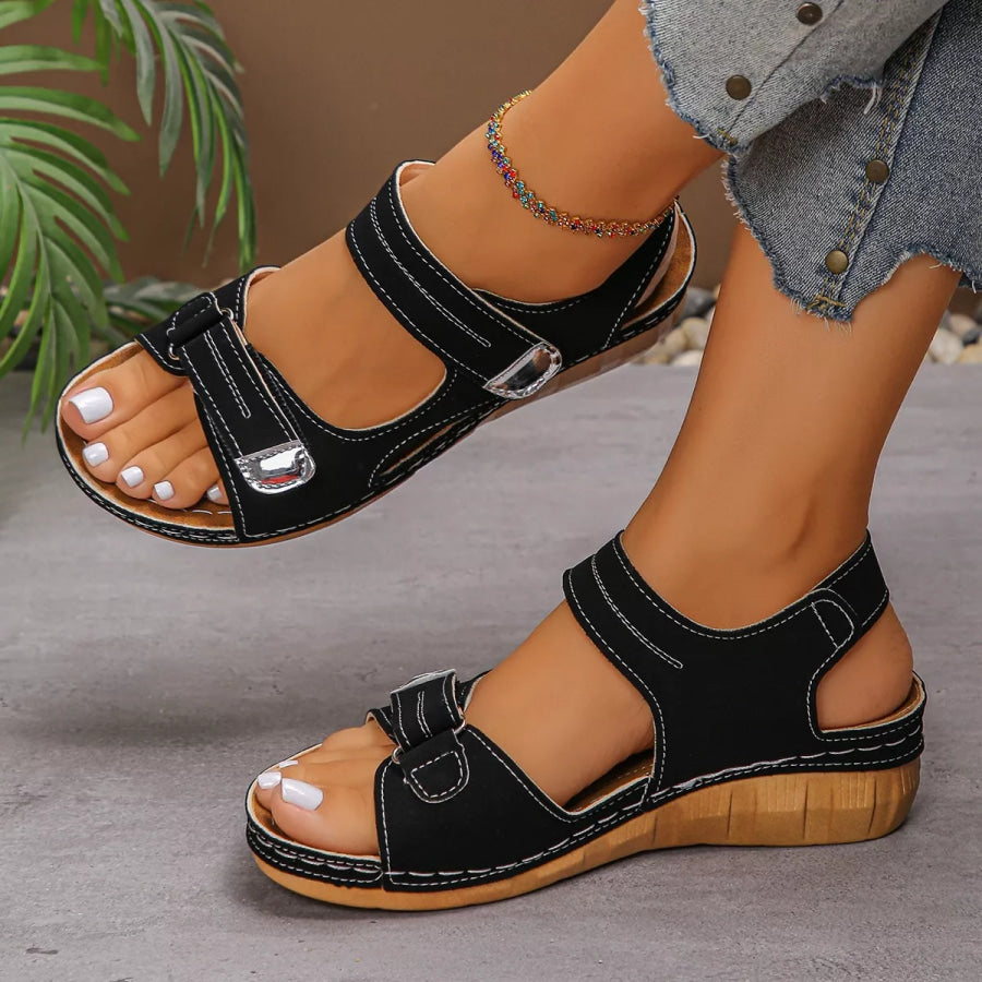 Open Toe Wedge Sandals Black / 36 Apparel and Accessories