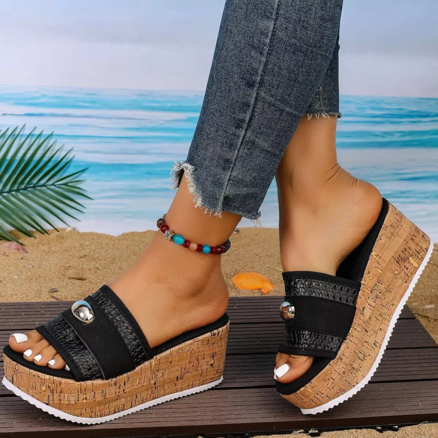 Open Toe Wedge Sandals Black / 36 Apparel and Accessories