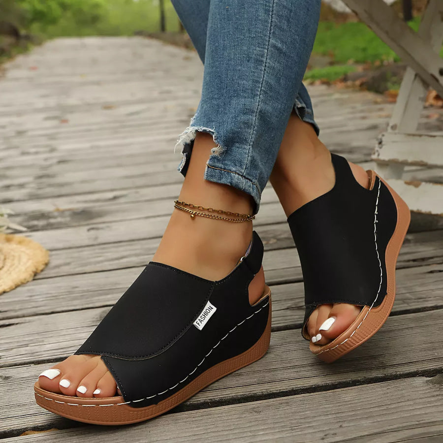 Open Toe Wedge Sandals Black / 36 Apparel and Accessories