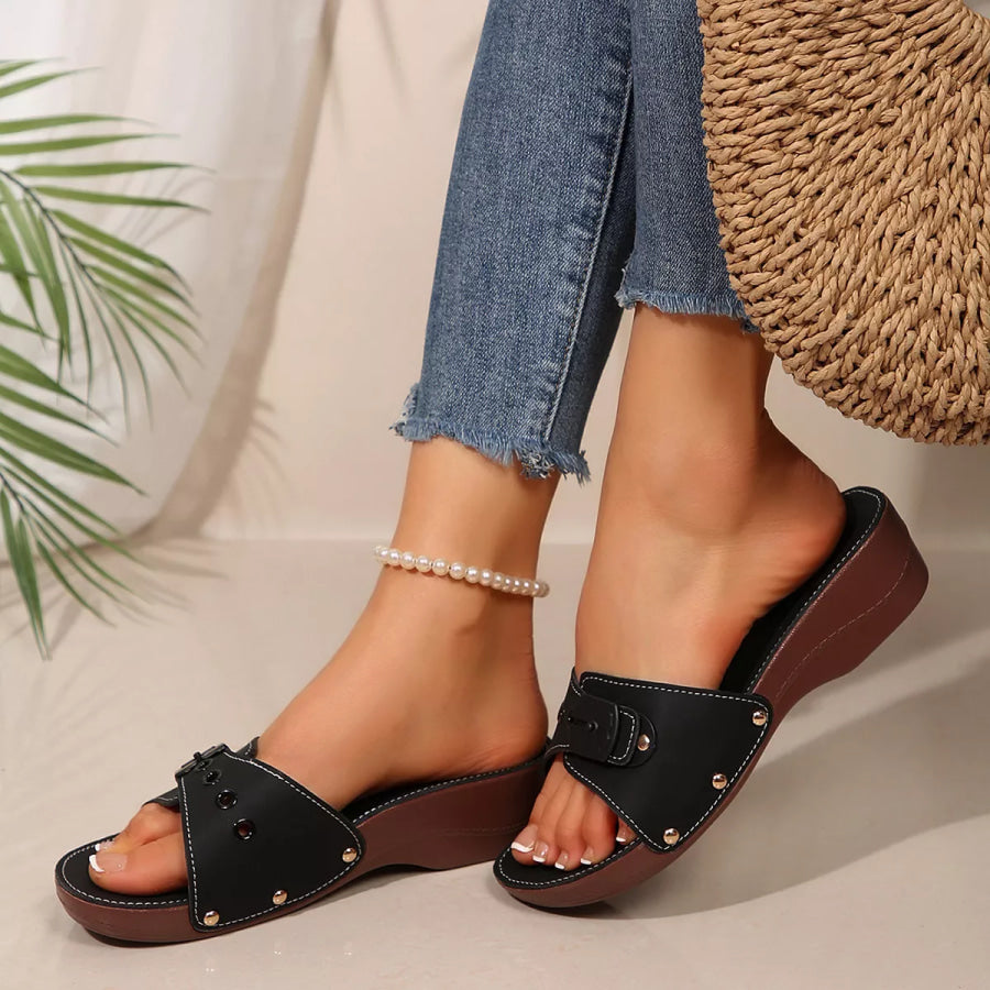 Open Toe Wedge Sandals Black / 36 Apparel and Accessories