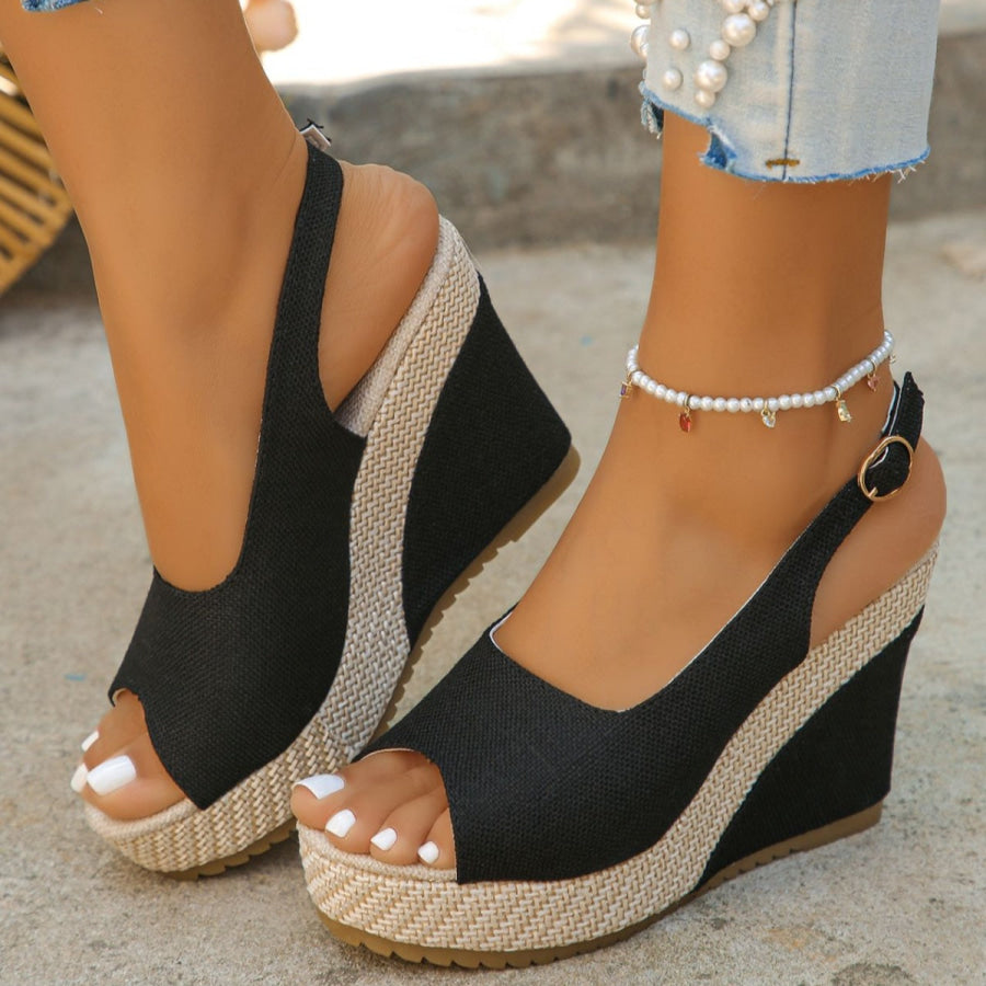 Open Toe Wedge Sandals Black / 36 Apparel and Accessories