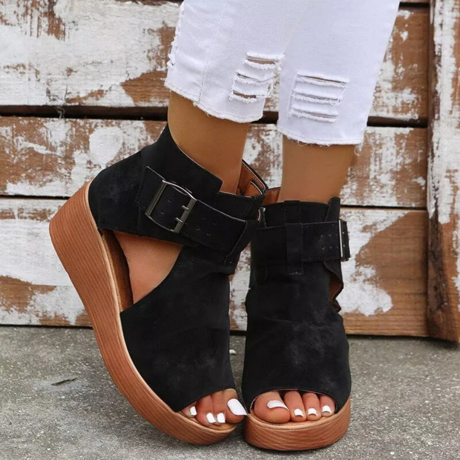Open Toe Wedge Sandals Black / 36 Apparel and Accessories