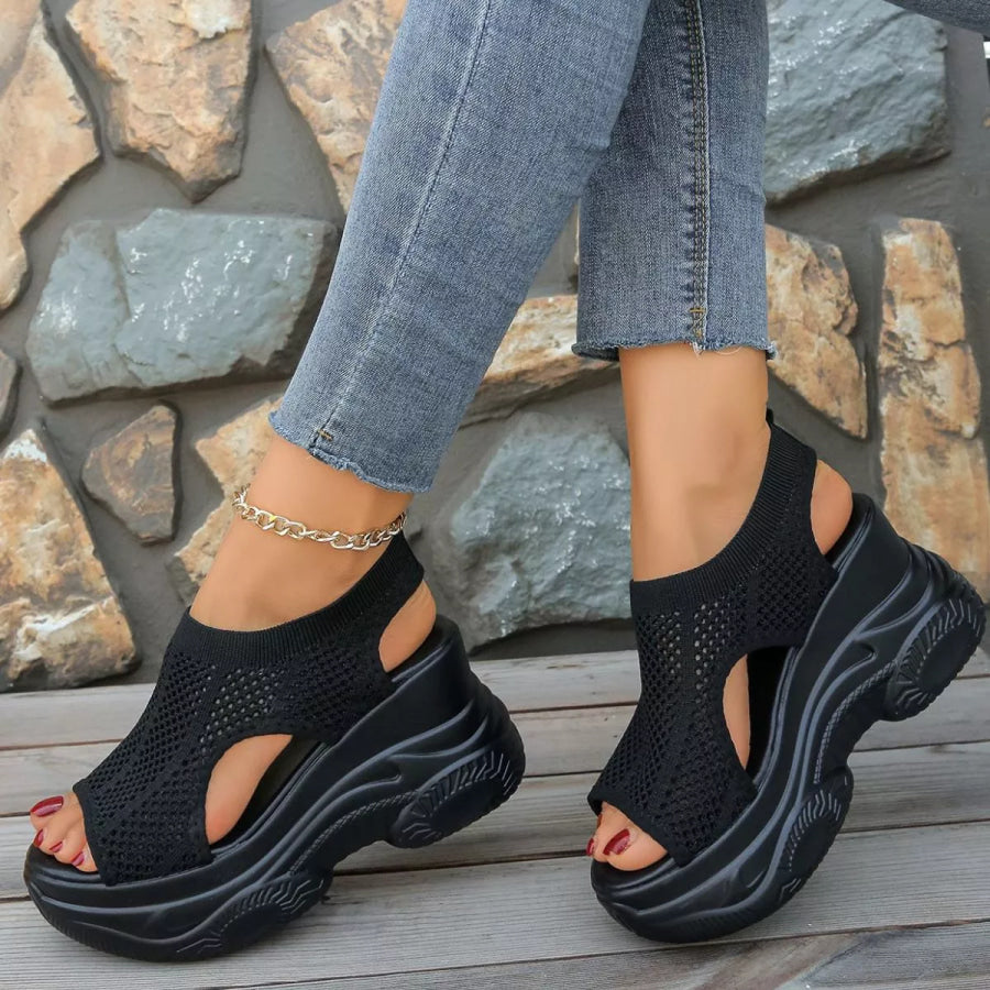 Open Toe Wedge Sandals Black / 36 Apparel and Accessories
