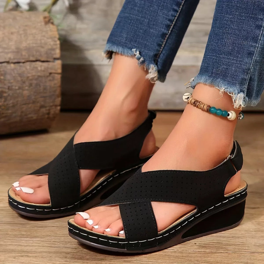 Open Toe Wedge Sandals Black / 36 Apparel and Accessories