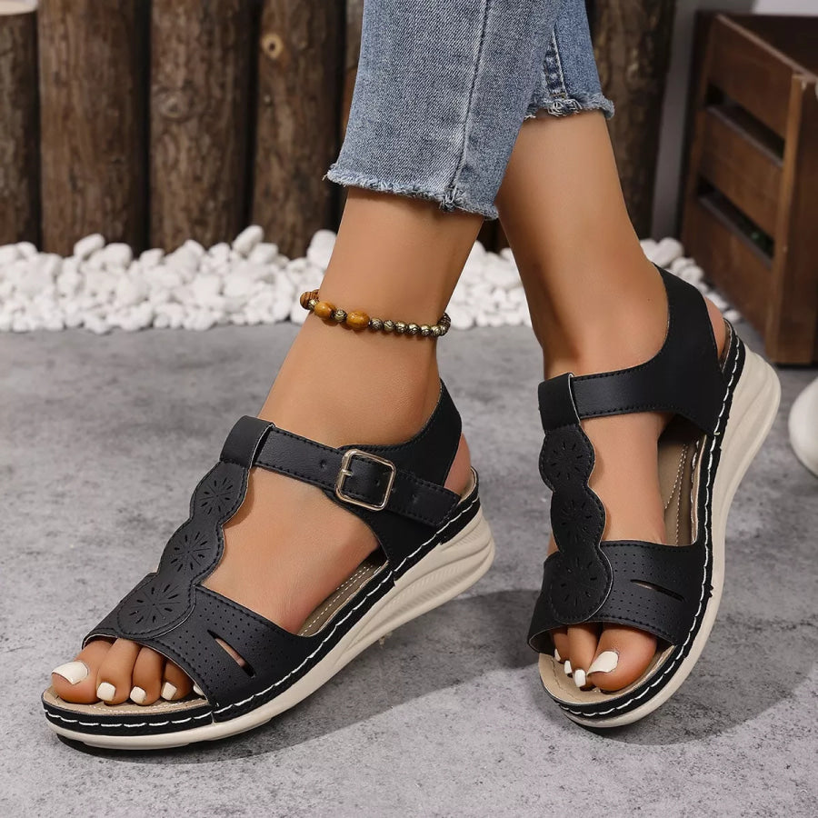 Open Toe Wedge Sandals Black / 36 Apparel and Accessories