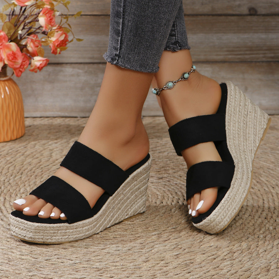 Open Toe Wedge Sandals Black / 36(US5) Apparel and Accessories
