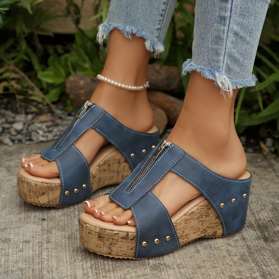 Open Toe Wedge Sandals Blue / 35 Apparel and Accessories