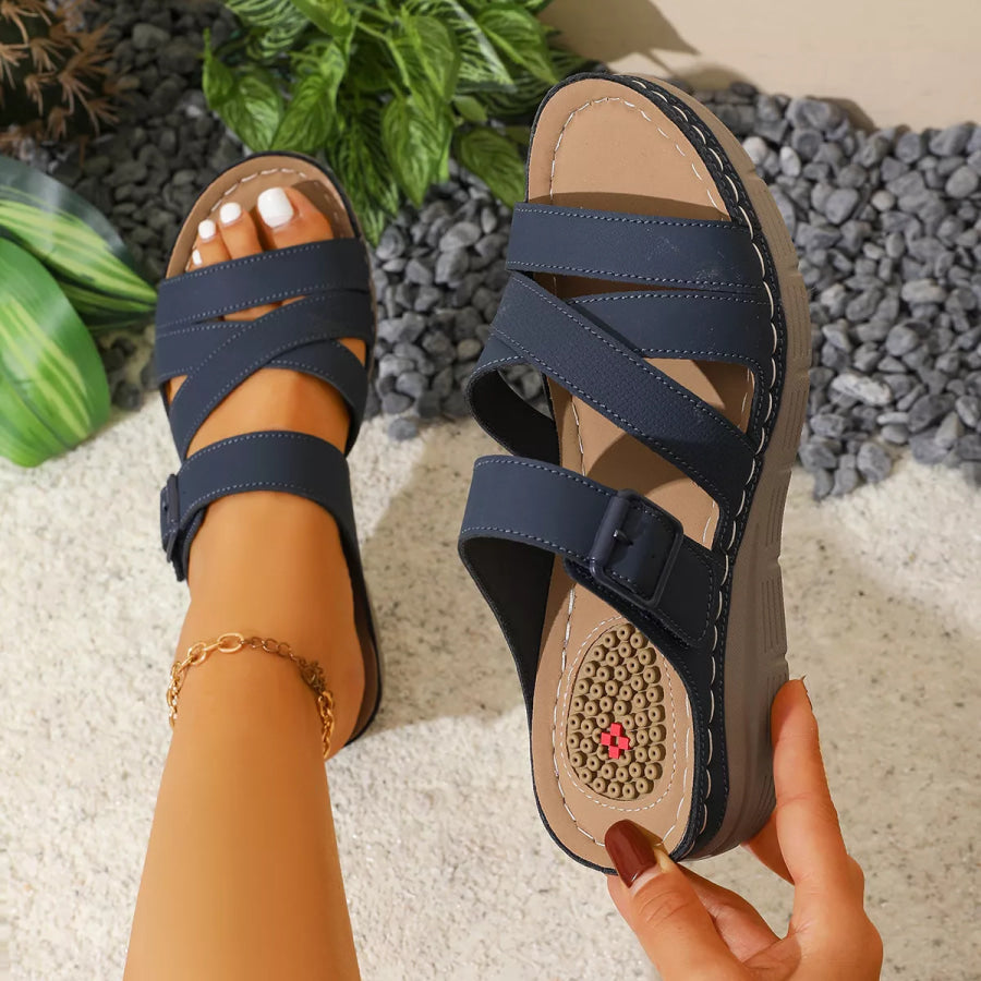 Open Toe Wedge Sandals Blue / 36 Apparel and Accessories