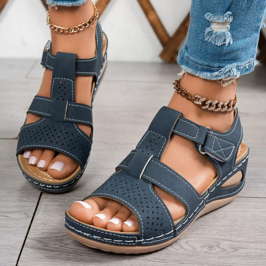 Open Toe Wedge Sandals Blue / 36 Apparel and Accessories