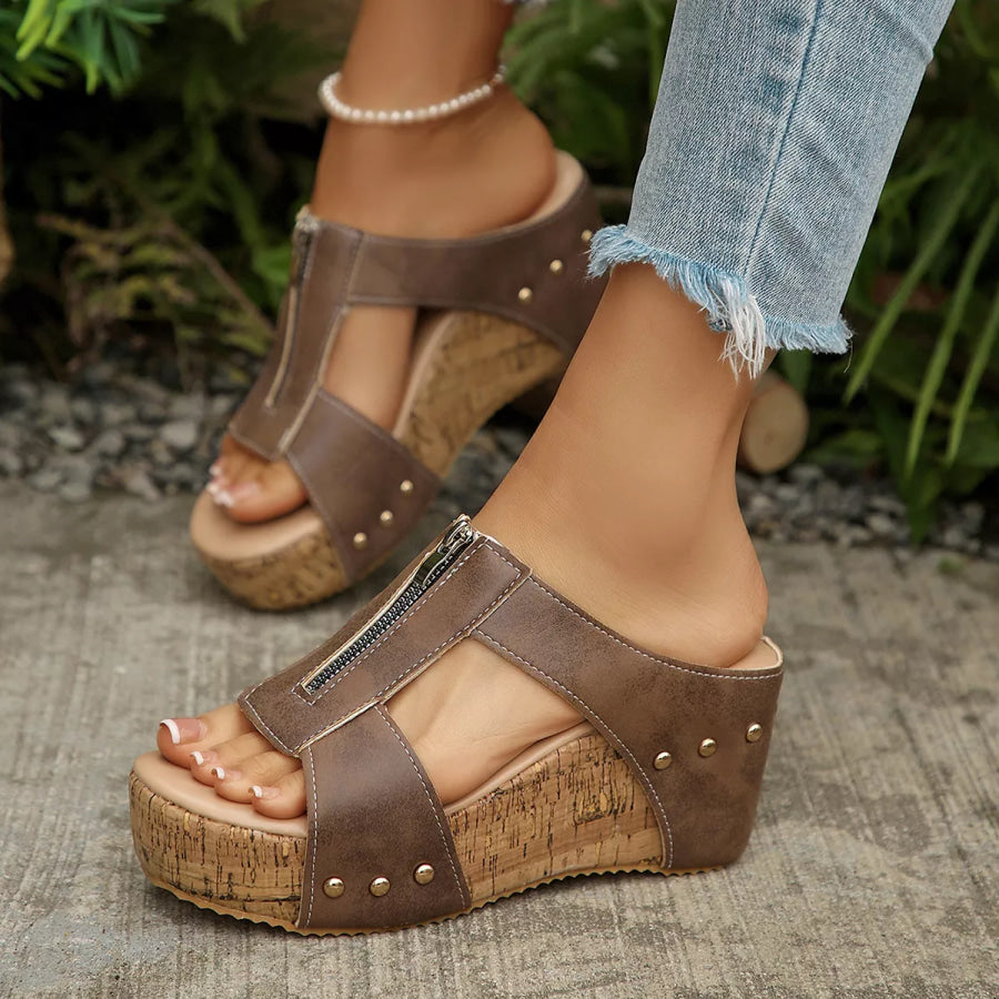 Open Toe Wedge Sandals Brown / 35 Apparel and Accessories