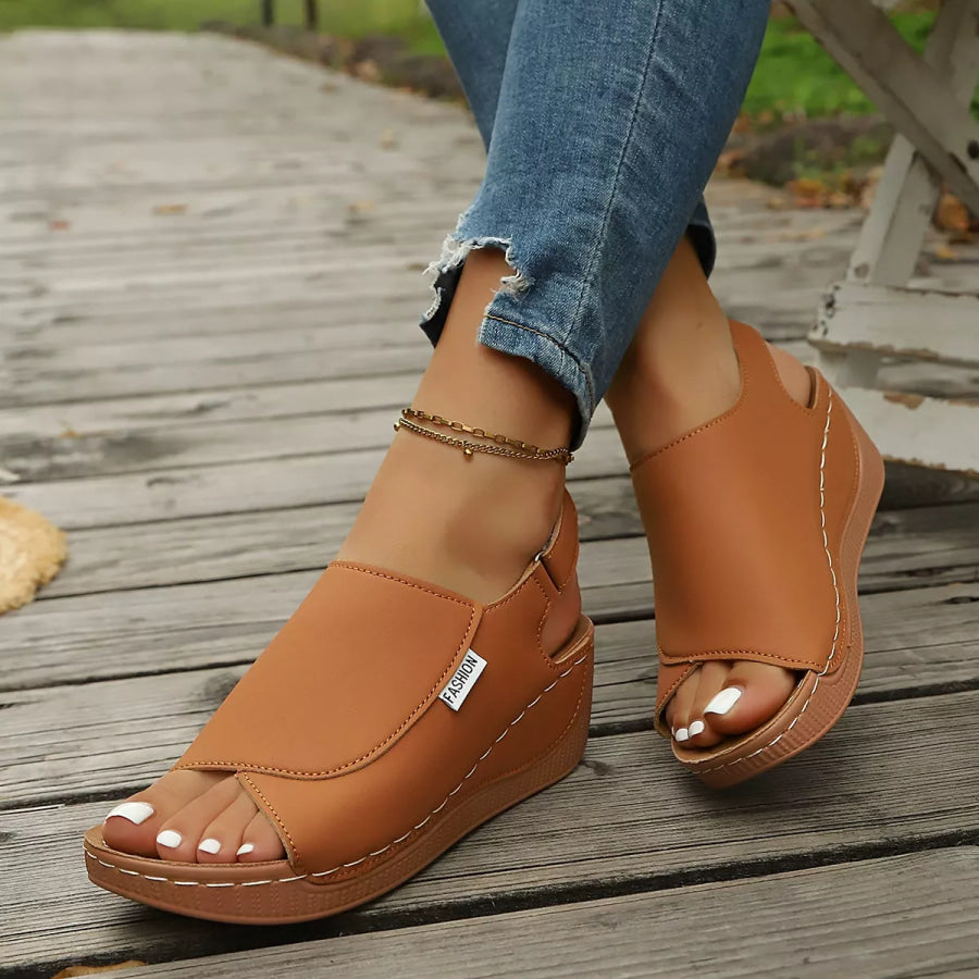 Open Toe Wedge Sandals Brown / 36 Apparel and Accessories