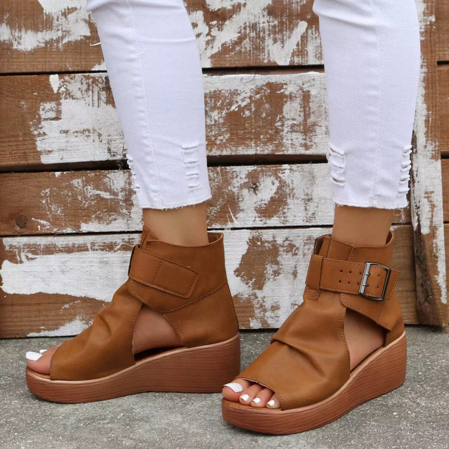 Open Toe Wedge Sandals Brown / 36 Apparel and Accessories