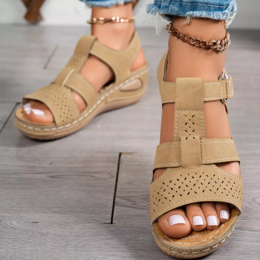Open Toe Wedge Sandals Brown / 36 Apparel and Accessories