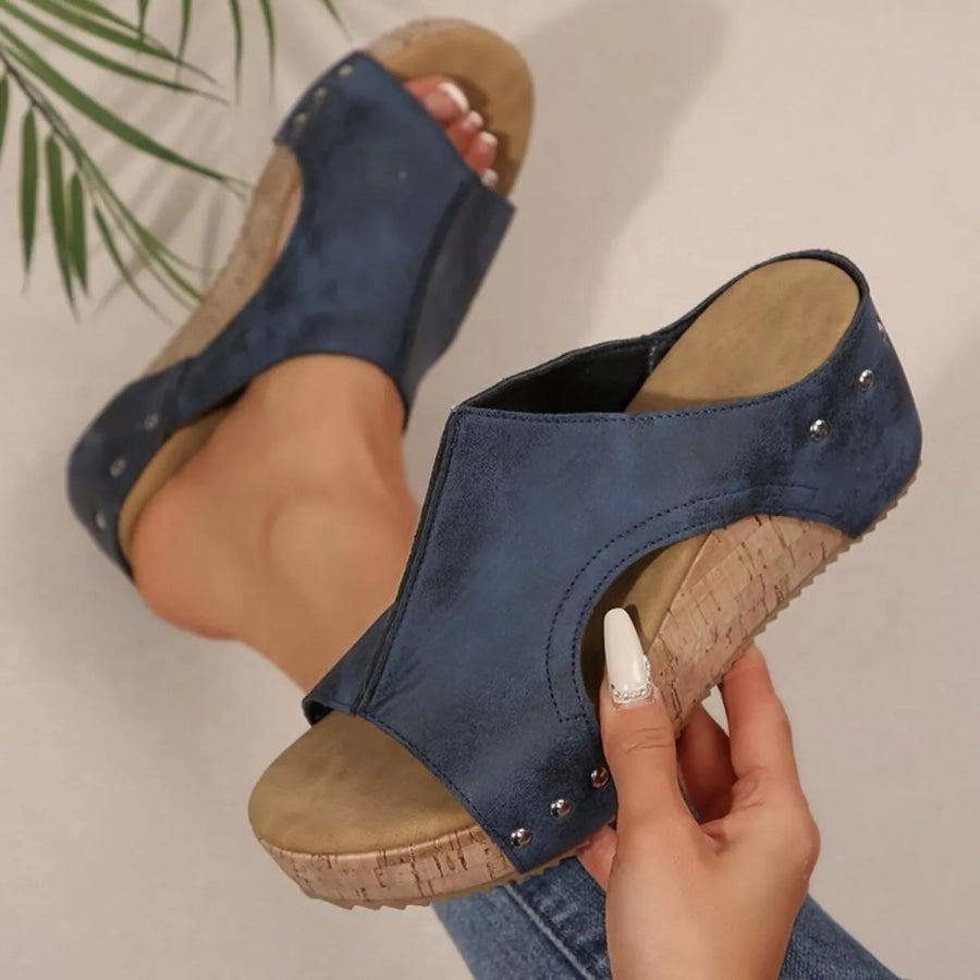Open Toe Wedge Sandals Dark Blue / 36 Apparel and Accessories