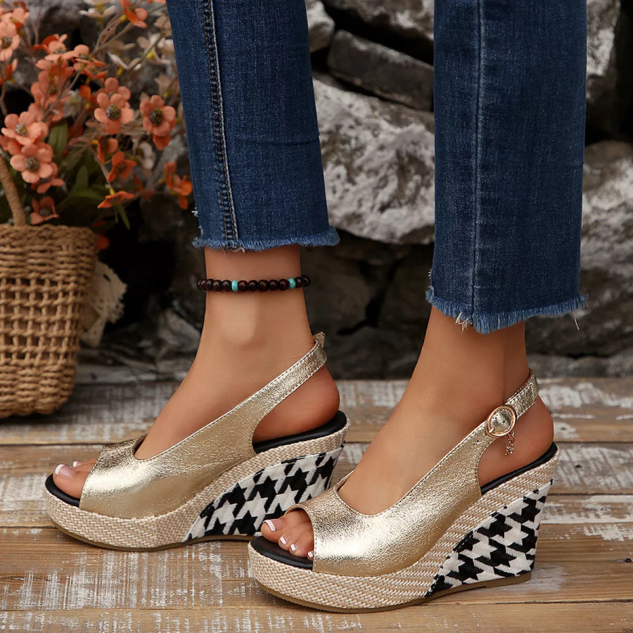 Open Toe Wedge Sandals Gold / 35 Apparel and Accessories