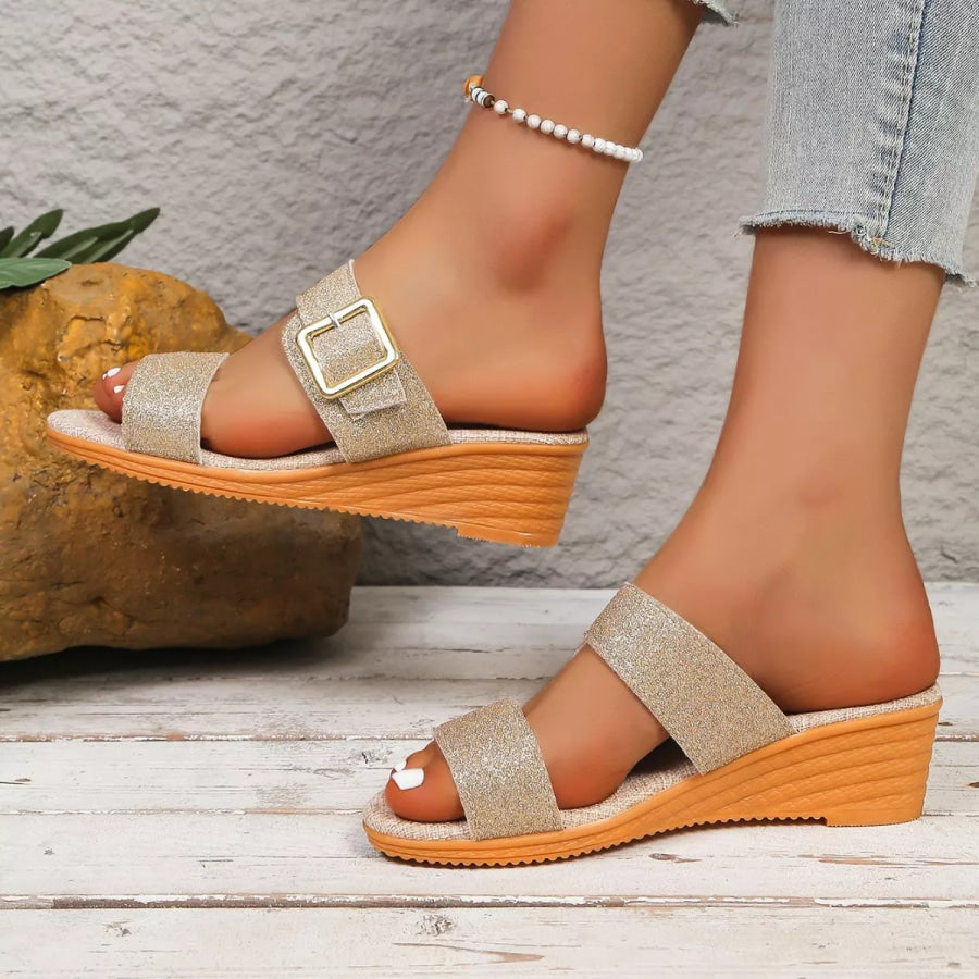Open Toe Wedge Sandals Gold / 35 Apparel and Accessories