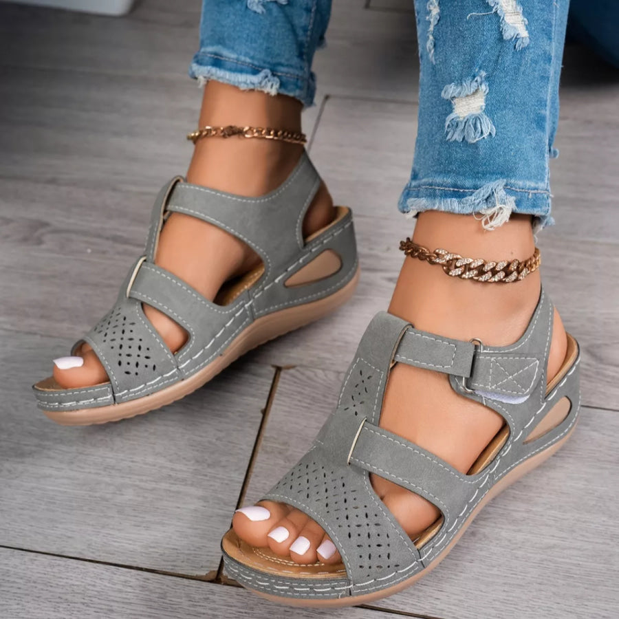 Open Toe Wedge Sandals Gray / 36 Apparel and Accessories