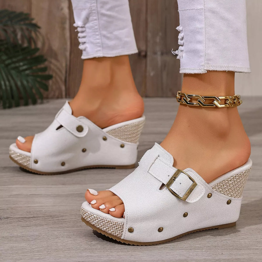 Open Toe Wedge Sandals Gray/white / 35 Apparel and Accessories