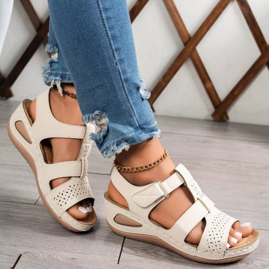 Open Toe Wedge Sandals Gray/white / 36 Apparel and Accessories
