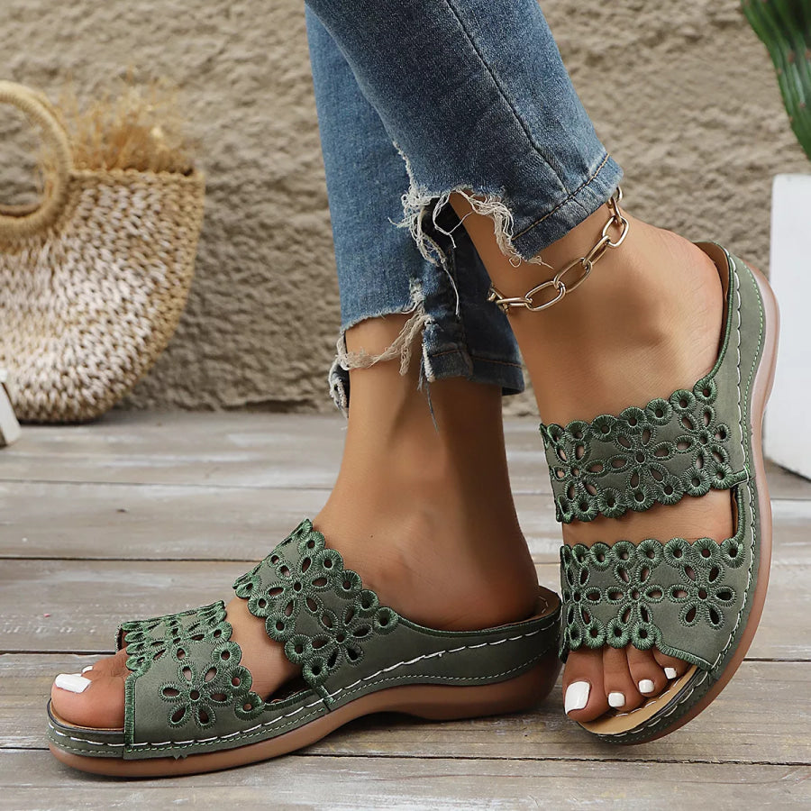 Open Toe Wedge Sandals Green / 36 Apparel and Accessories