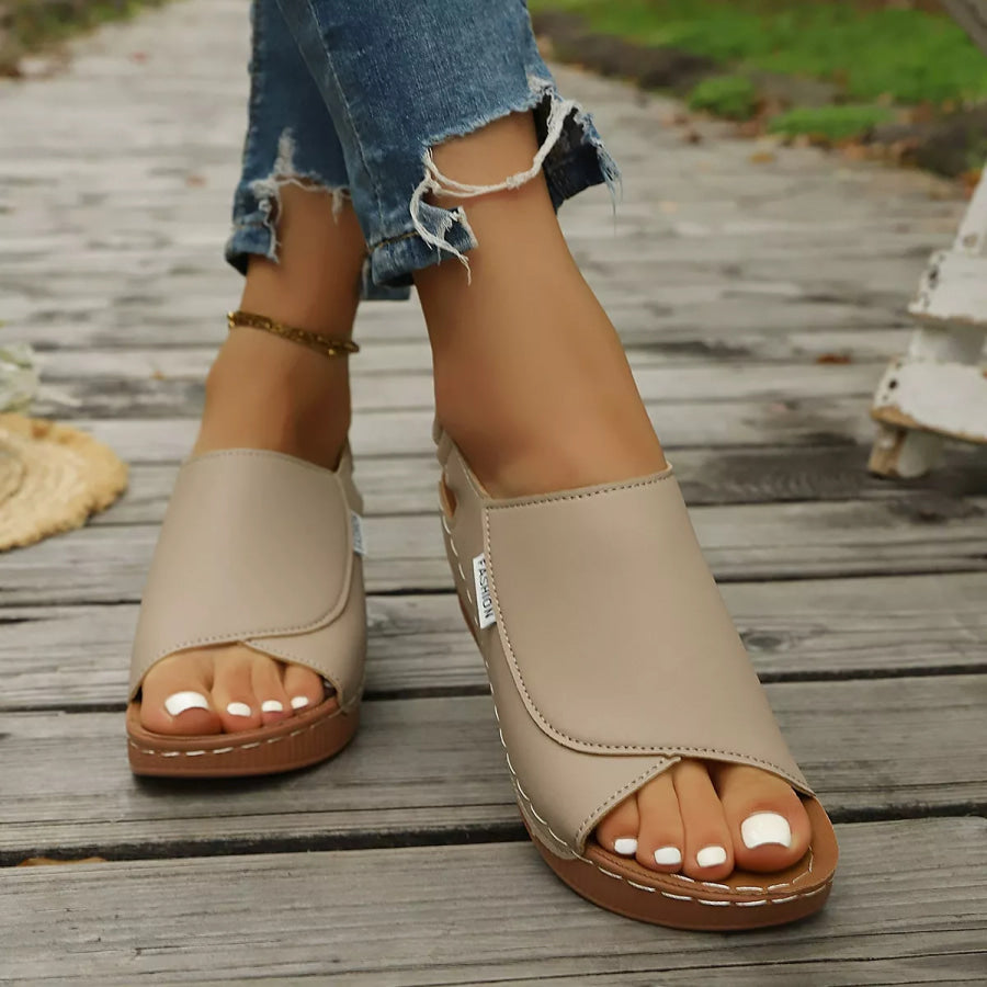 Open Toe Wedge Sandals Khaki / 36 Apparel and Accessories