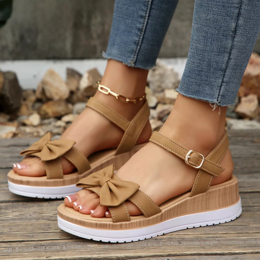 Open Toe Wedge Sandals Khaki / 36 Apparel and Accessories