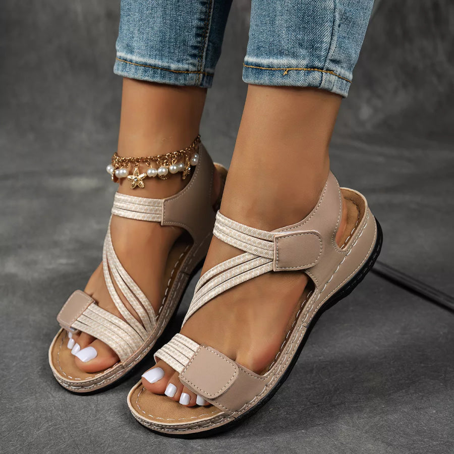 Open Toe Wedge Sandals Khaki / 36 Apparel and Accessories